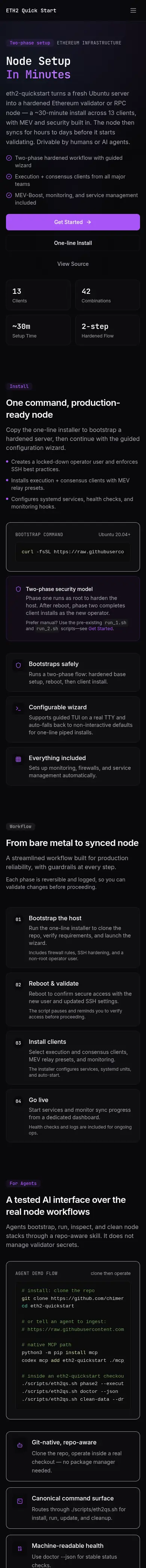 Eth2 Quickstart home page on a phone.