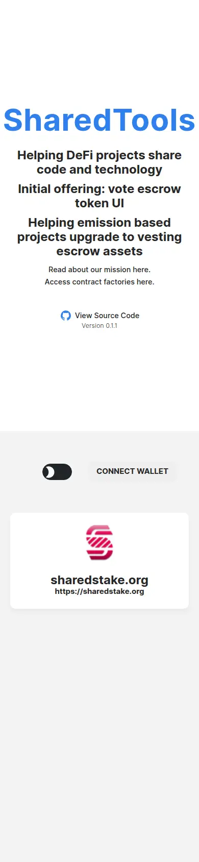 Sharedtools landing page on a phone.